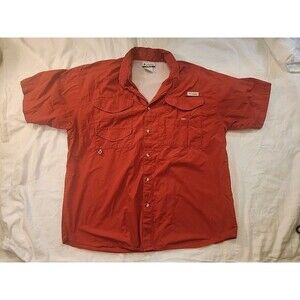 Columbia PFG Bonehead Button Up Shirt Mens XL Red Fishing Vented Dad Flaw
